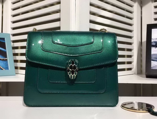Bvlgari Serpenti Forever Flap Cover Bag in Emerald Green Metallic Calf Leather For Sale