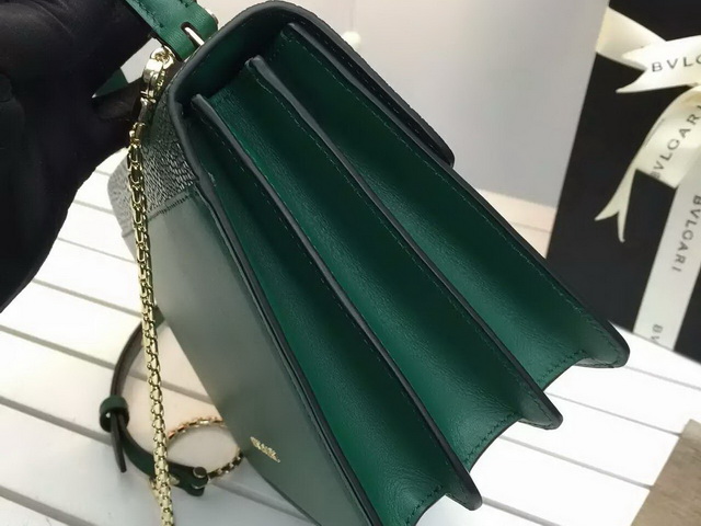 Bvlgari Serpenti Forever Flap Cover Bag in Green Galuchat Skin and Calf Leather for Sale