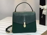 Bvlgari Serpenti Forever Flap Cover Bag in Green Galuchat Skin and Calf Leather for Sale