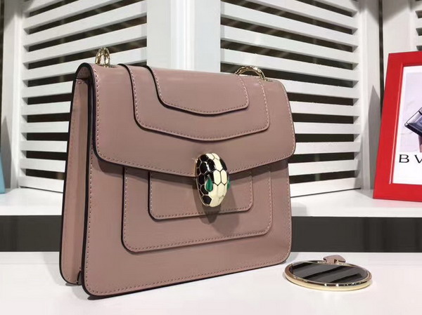 Bvlgari Serpenti Forever Flap Cover Bag in Nude Shiny Calf Leather For Sale
