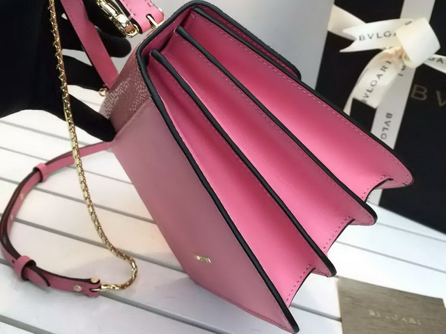 Bvlgari Serpenti Forever Flap Cover Bag in Pink Galuchat Skin and Calf Leather for Sale