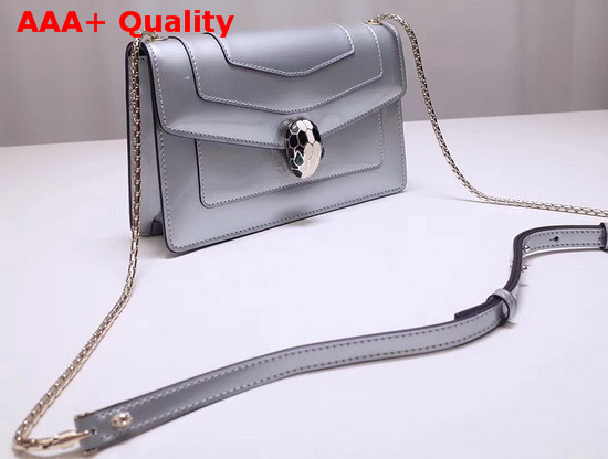 Bvlgari Serpenti Forever Flap Cover Bag in Shiny Silver Brushed Metallic Calf Leather Replica