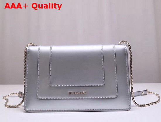 Bvlgari Serpenti Forever Flap Cover Bag in Shiny Silver Brushed Metallic Calf Leather Replica