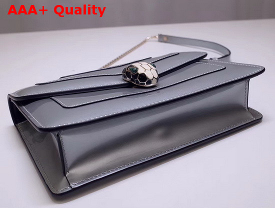 Bvlgari Serpenti Forever Flap Cover Bag in Shiny Silver Brushed Metallic Calf Leather Replica