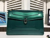 Bvlgari Serpenti Forever Medium Flap Cover Bag in Emerald Green Metallic Calf Leather For Sale