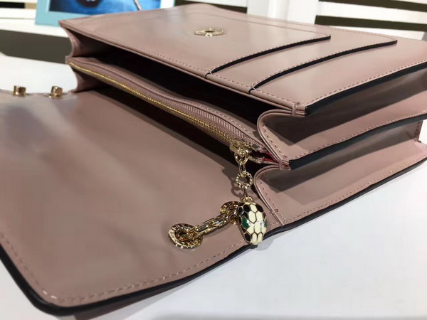 Bvlgari Serpenti Forever Medium Flap Cover Bag in Nude Shiny Smooth Calfskin For Sale