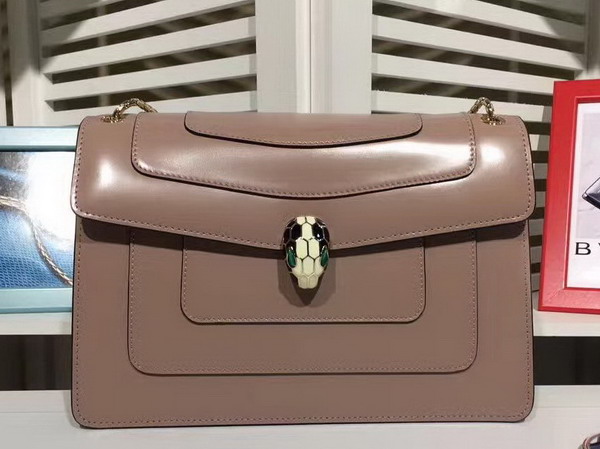 Bvlgari Serpenti Forever Medium Flap Cover Bag in Nude Shiny Smooth Calfskin For Sale