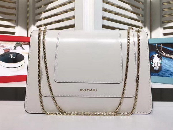 Bvlgari Serpenti Forever Medium Flap Cover Bag in White Shiny Smooth Calfskin For Sale