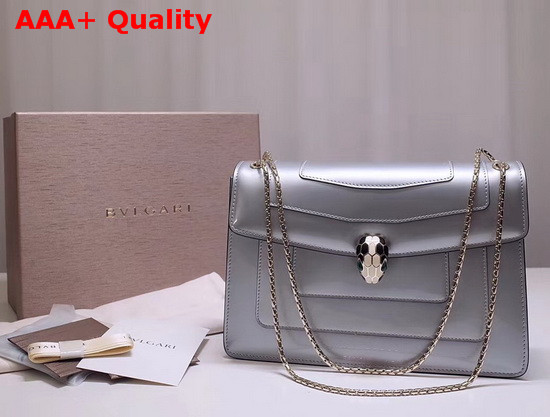 Bvlgari Serpenti Forever Medium Shoulder Bag in Shiny Silver Brushed Metallic Calf Leather Replica