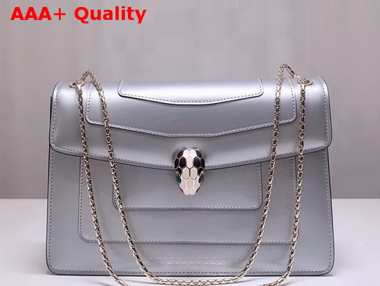 Bvlgari Serpenti Forever Medium Shoulder Bag in Shiny Silver Brushed Metallic Calf Leather Replica