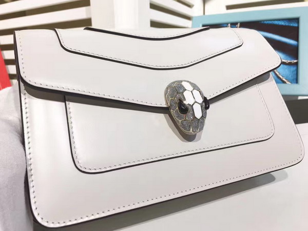 Bvlgari Serpenti Forever Small Flap Cover Bag in White Shiny Smooth Calfskin For Sale