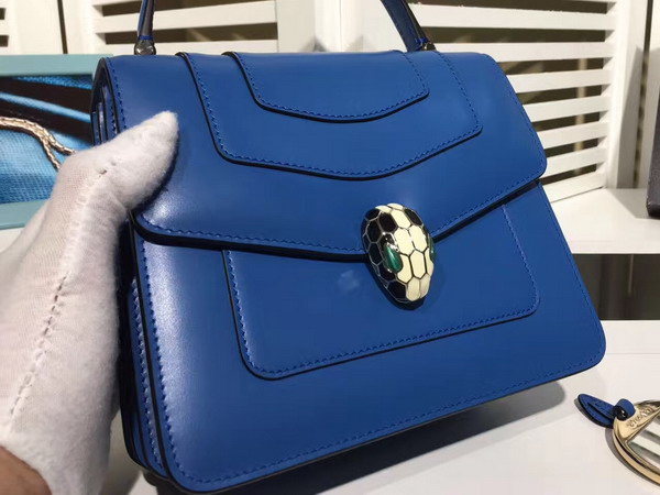 Bvlgari Serpenti Forever Small Top Handle Flap Cover Bag in Blue Calf Leather For Sale