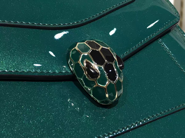 Bvlgari Serpenti Forever Small Top Handle Flap Cover Bag in Emerald Green Metallic Calf Leather For Sale