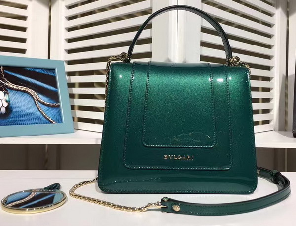 Bvlgari Serpenti Forever Small Top Handle Flap Cover Bag in Emerald Green Metallic Calf Leather For Sale