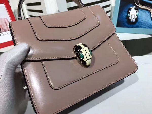 Bvlgari Serpenti Forever Small Top Handle Flap Cover Bag in Nude Shiny Smooth Calfskin For Sale