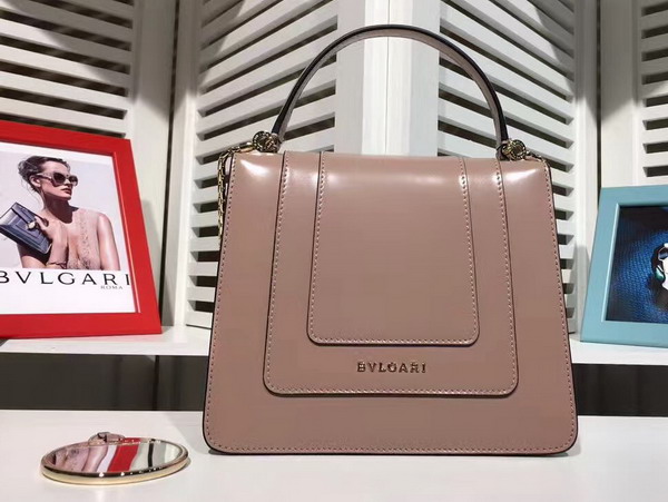 Bvlgari Serpenti Forever Small Top Handle Flap Cover Bag in Nude Shiny Smooth Calfskin For Sale