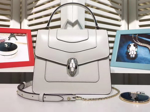 Bvlgari Serpenti Forever Small Top Handle Flap Cover Bag in White Shiny Smooth Calfskin For Sale
