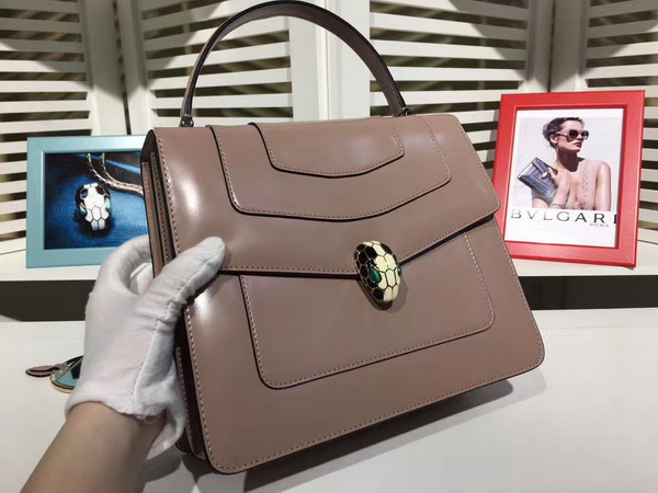 Bvlgari Serpenti Forever Top Handle Flap Cover Bag Nude Shiny Smooth Calfskin For Sale