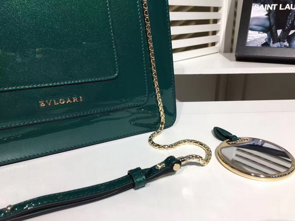 Bvlgari Serpenti Forever Top Handle Flap Cover Bag in Emerald Green Metallic Calf Leather For Sale