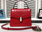 Bvlgari Serpenti Forever Top Handle Flap Cover Bag in Red Smooth Calf Leather Small Size For Sale
