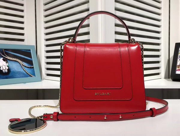Bvlgari Serpenti Forever Top Handle Flap Cover Bag in Red Smooth Calf Leather Small Size For Sale