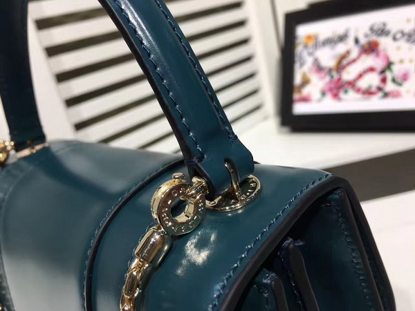 Bvlgari Serpenti Forever Top Handle Flap Cover Bag in Sapphire Blue Smooth Calf Leather Small Size For Sale