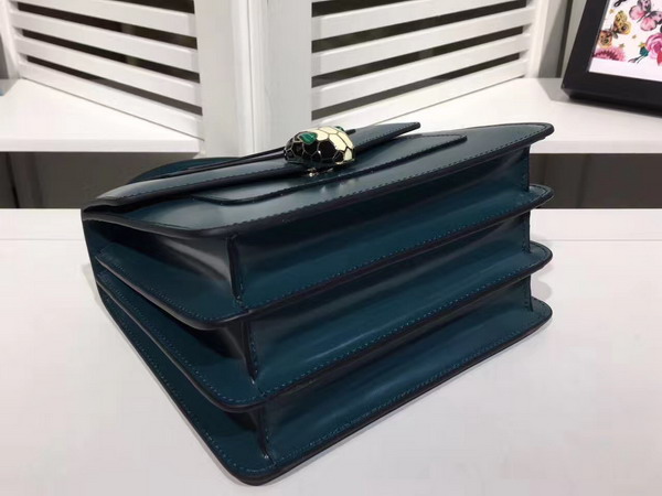 Bvlgari Serpenti Forever Top Handle Flap Cover Bag in Sapphire Blue Smooth Calf Leather Small Size For Sale