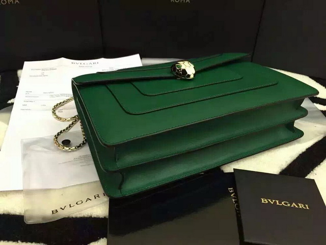 Bvlgari Serpenti Head Flap Cover Bag Green Calf Leather for Sale