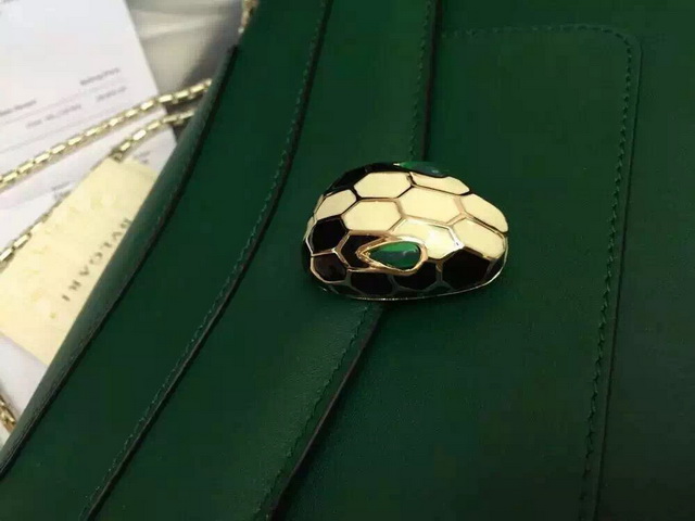 Bvlgari Serpenti Head Flap Cover Bag Green Calf Leather for Sale