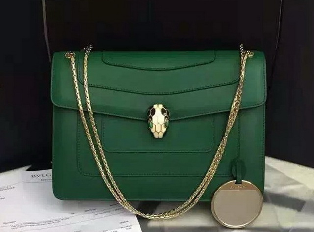 Bvlgari Serpenti Head Flap Cover Bag Green Calf Leather for Sale