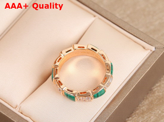 Bvlgari Serpenti Viper 18 kt Rose Gold Ring Set with Malachite Elements and Pave Diamonds Replica