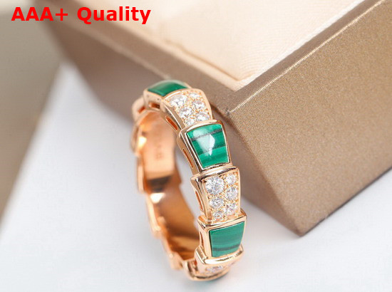 Bvlgari Serpenti Viper 18 kt Rose Gold Ring Set with Malachite Elements and Pave Diamonds Replica