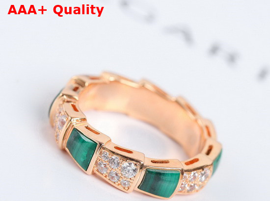 Bvlgari Serpenti Viper 18 kt Rose Gold Ring Set with Malachite Elements and Pave Diamonds Replica