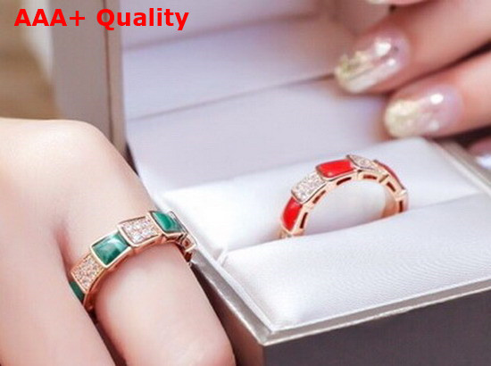 Bvlgari Serpenti Viper 18 kt Rose Gold Ring Set with Malachite Elements and Pave Diamonds Replica