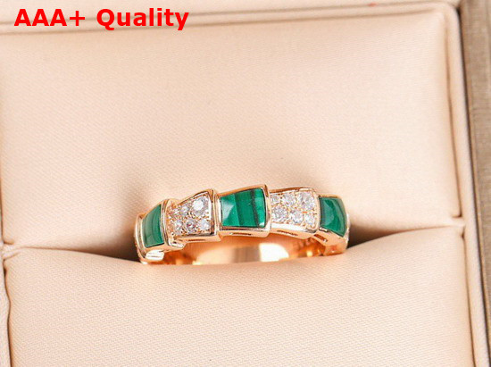 Bvlgari Serpenti Viper 18 kt Rose Gold Ring Set with Malachite Elements and Pave Diamonds Replica