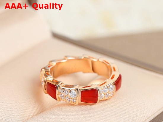 Bvlgari Serpenti Viper Band Ring in 18 kt Rose Gold Set With Carnelian Elements and Pave Diamonds Replica