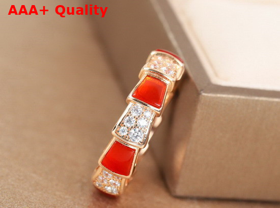 Bvlgari Serpenti Viper Band Ring in 18 kt Rose Gold Set With Carnelian Elements and Pave Diamonds Replica