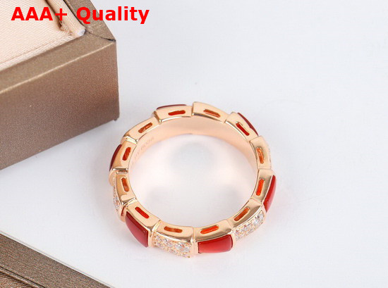 Bvlgari Serpenti Viper Band Ring in 18 kt Rose Gold Set With Carnelian Elements and Pave Diamonds Replica