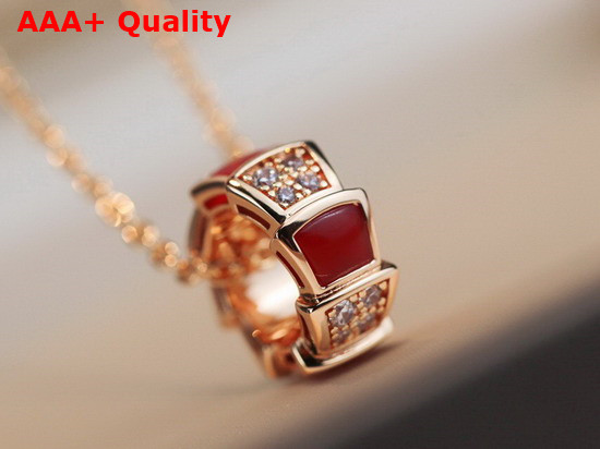 Bvlgari Serpenti Viper Necklace with 18 kt Rose Gold Chain and 18 kt Rose Gold Pendant Set with Carnelian Elements and Demi Pave Diamonds Replica