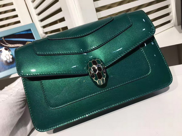 Bvlgari Small Flap Cover Bag Emerald Green Metallic Calf Leather For Sale