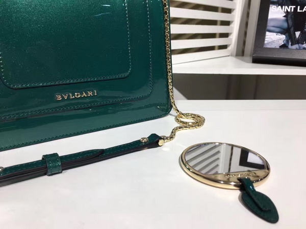 Bvlgari Small Flap Cover Bag Emerald Green Metallic Calf Leather For Sale