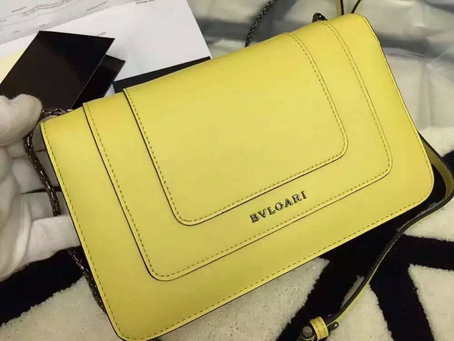 Bvlgari Small Flap Cover Bag Serpenti Head Closure Yellow Calf Leather for Sale