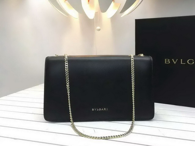 Flap Cover Bvlgari Signature Bag in Black Calf Leather with Brass Light Gold Plated Metal Parts for Sale