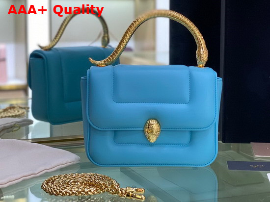Mary Katrantzou x Bvlgari Top Handle Bag in Soft Matelasse Aegean Tapaz Blue Nappa Leather Replica