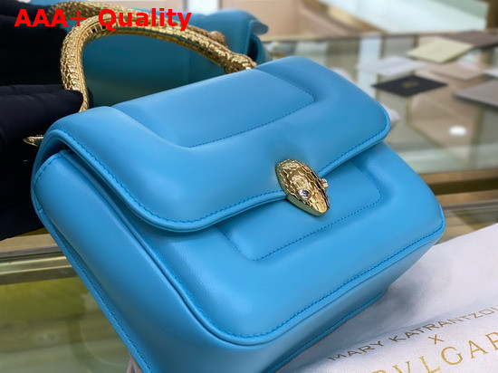 Mary Katrantzou x Bvlgari Top Handle Bag in Soft Matelasse Aegean Tapaz Blue Nappa Leather Replica