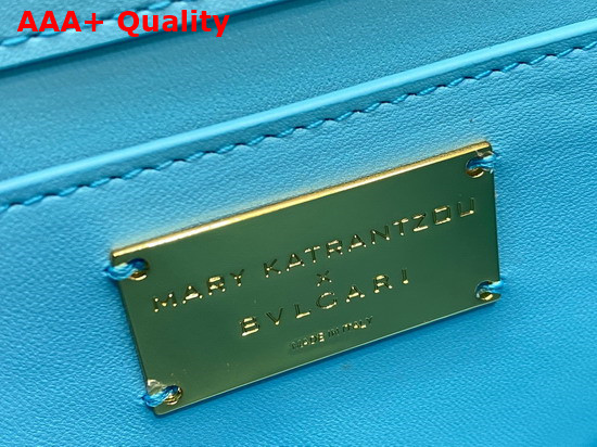 Mary Katrantzou x Bvlgari Top Handle Bag in Soft Matelasse Aegean Tapaz Blue Nappa Leather Replica