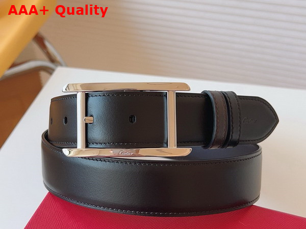 Cartier Belt Tank De Cartier Belt in Black and Brown Cowhide Leather with Palladium Finish Ardillon Buckle Replica