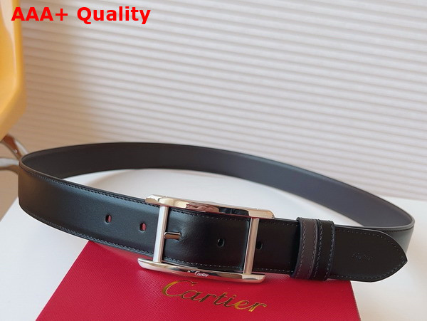 Cartier Belt Tank De Cartier Belt in Black and Brown Cowhide Leather with Palladium Finish Ardillon Buckle Replica