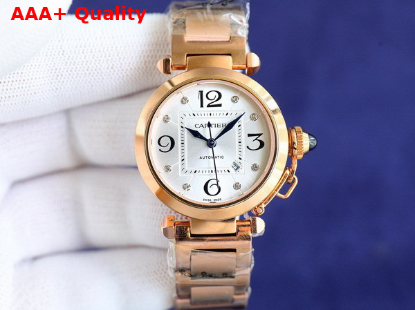 Cartier Pasha de Cartier Watch 35mm Automatic Movement Rose Gold and White Replica
