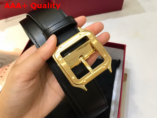 Cartier Santos De Cartier Belt Black Cowhide Golden Finish Buckle Replica